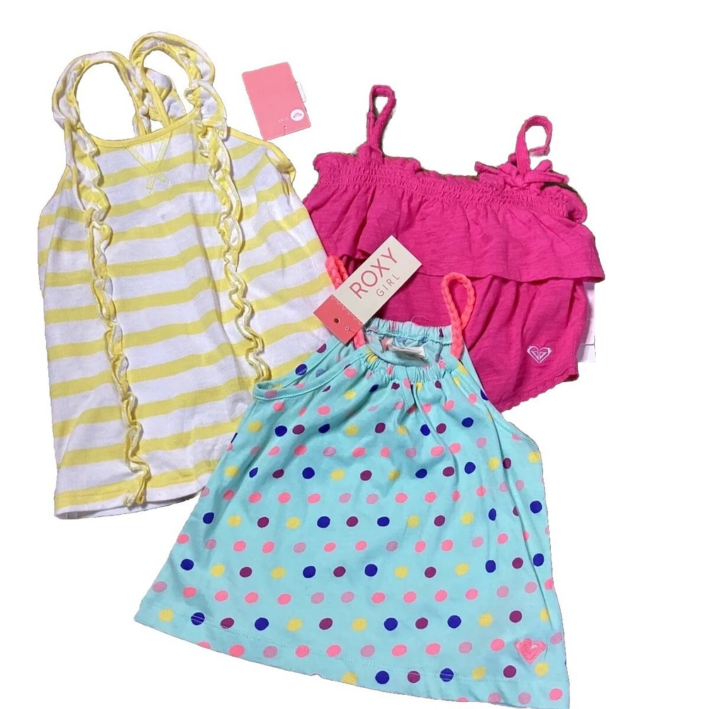 Roxy Girl Teenie Wahine Set Of Three Cotton Tank Tops Beach Size 2 NEW